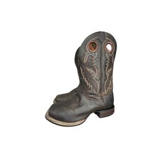 Dan Post Abram Western Boots Brown Inlay Mens Size 8 EW Cowboy Used Embroidered